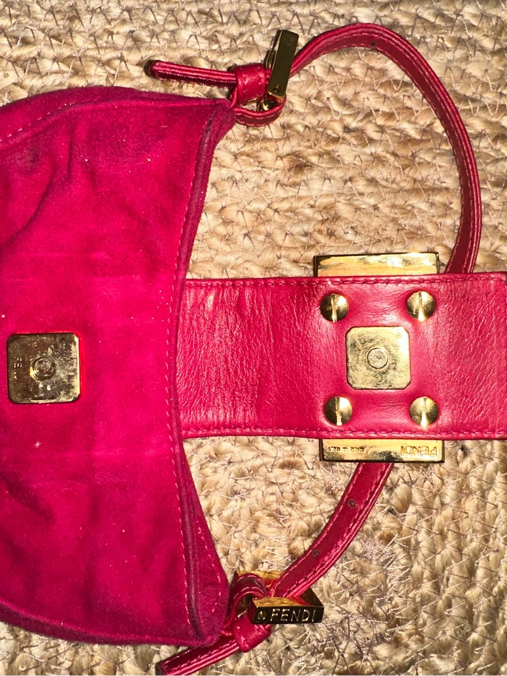 Fendi Pink Suede Mini Baguette Croissant Bag Zucca FF Logo Vintage - Picture 15 of 16